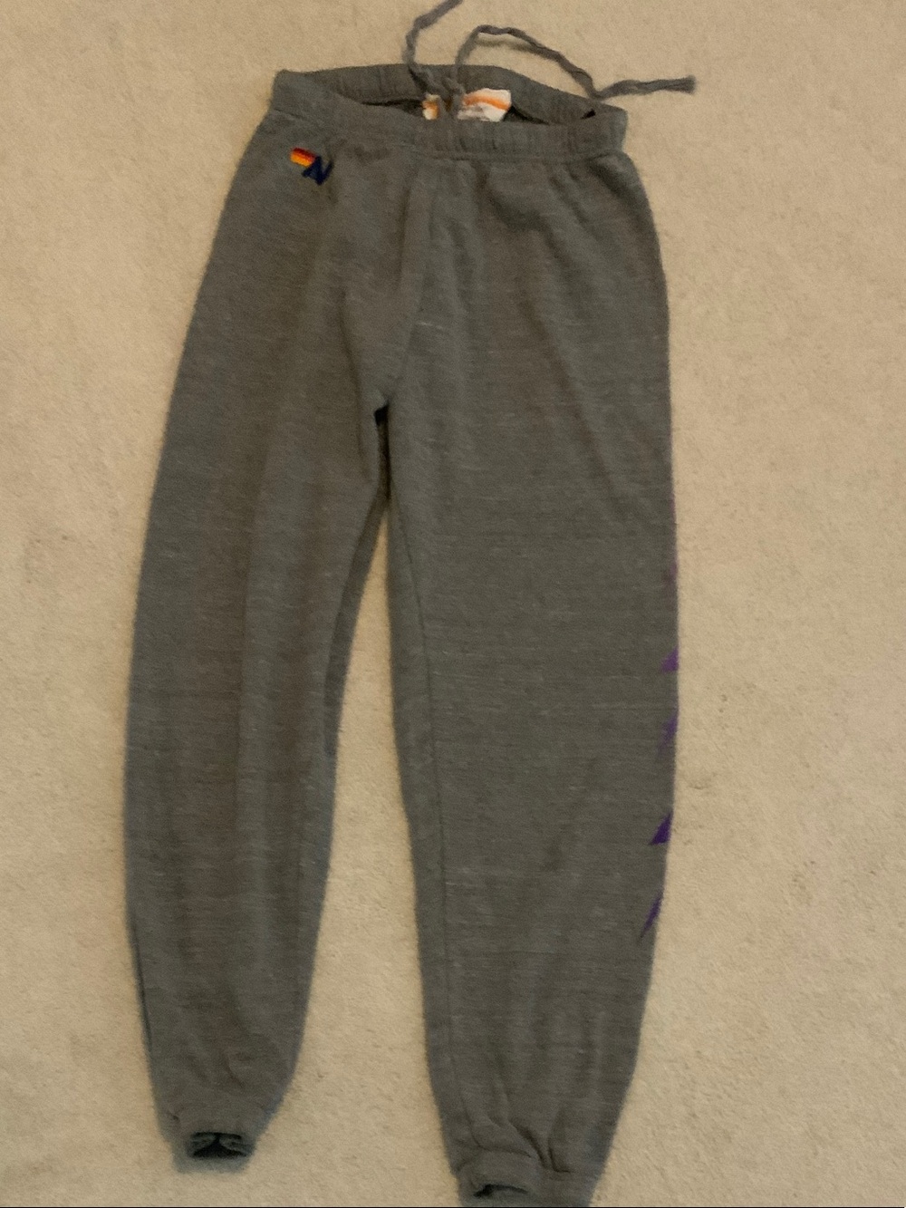 Aviator Nation Gray Sweatpants with Purple lighting boltz